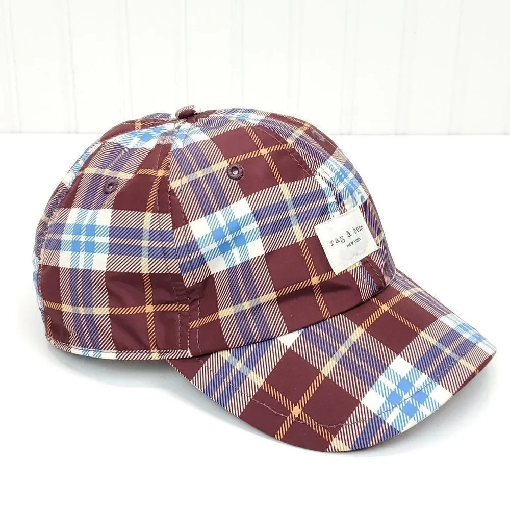 Rag & Bone Unisex Addison Baseball Cap in Burgundy Plaid